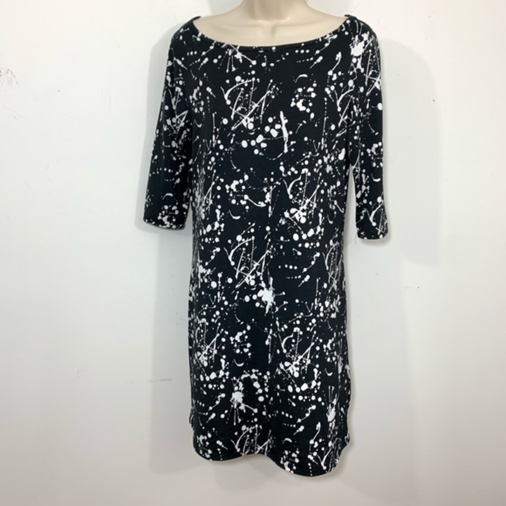 Leota stretchy sheath dress paint splatter print M